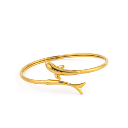 Dolphins Cuff Bracelet - 925 Sterling Silver Gold Plated