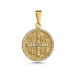 Round Constantino Cross in 925 Sterling Silver Gold Plated with Zircon Stones