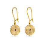 Byzantine Round Dangle Earrings in 925 Sterling Silver Gold Plated and Zircon Stone - Image 2