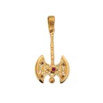 Multicolor Zircon Axe Pendant in 925 Silver & Gold Plating - Image 4
