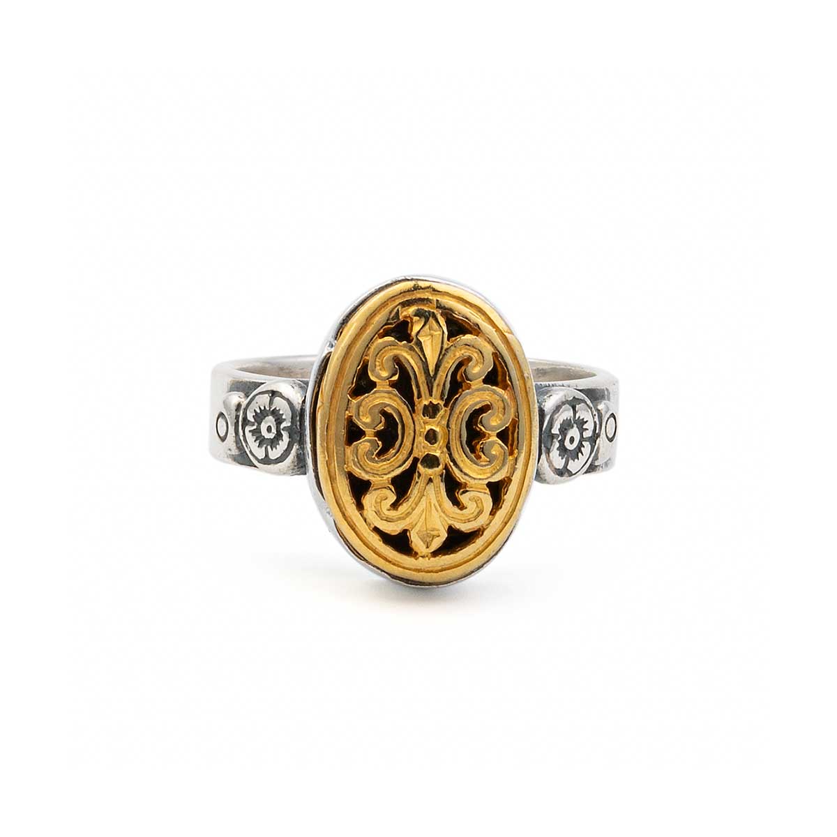 PAV-DA-09505017 Vintage Traditional Ioannina Ring 925 Silver and Gold Plated