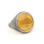 925 Sterling Silver Gold Plated Ring with Parthenon