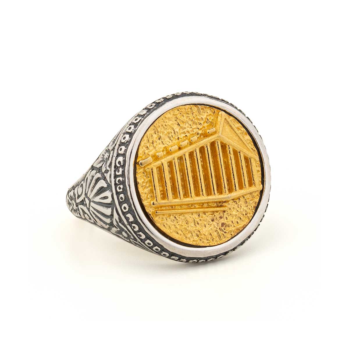 PAV-DA-10125028 925 Sterling Silver Gold Plated Ring with Parthenon