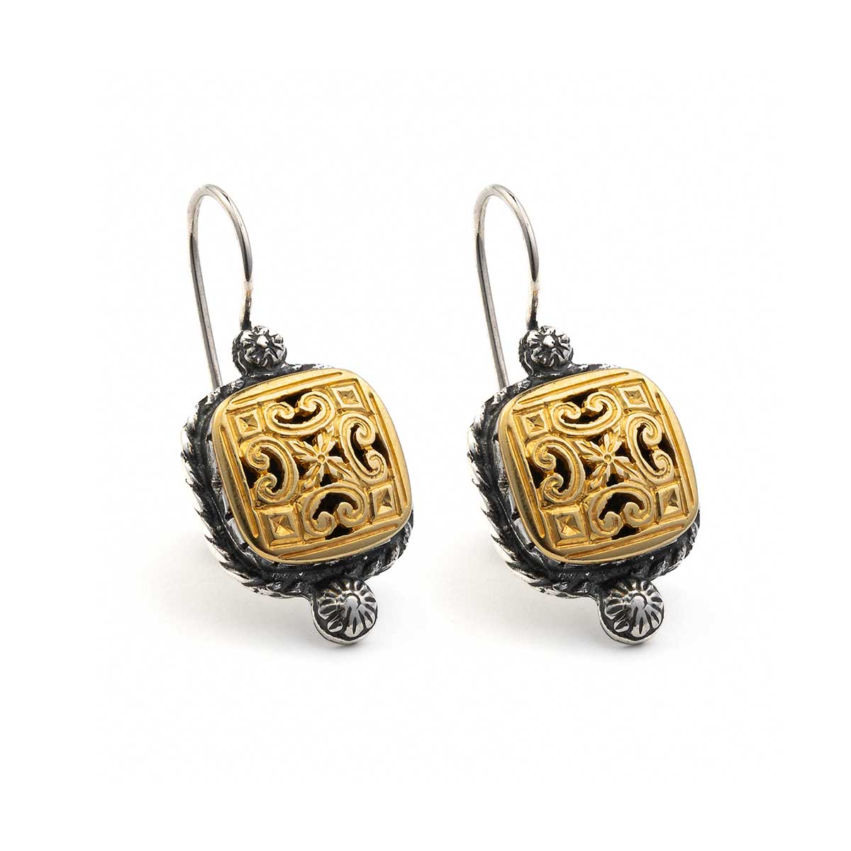 PAV-SK-09606024 Vintage Ioannina Flower Earrings 925 Silver and Gold Plated