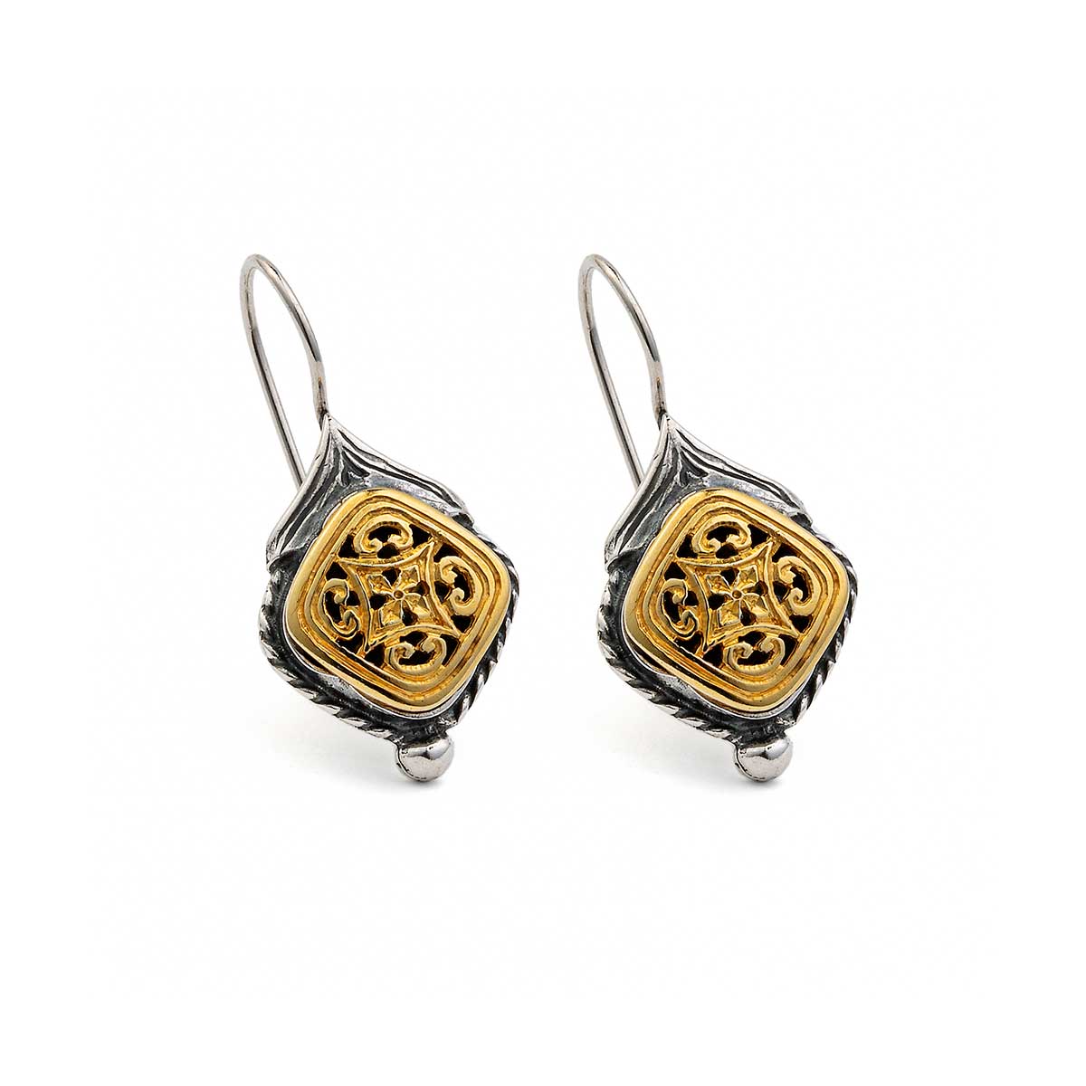 PAV-SK-09609019 Vintage Traditional Ioannina Earrings 925 Silver and Gold Plated