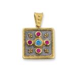 Byzantine Square Pendant with Multicolor Zircon Stone - Image 4