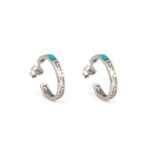 Greek Key Hoop Opal Earrings in 925 Sterling Silver