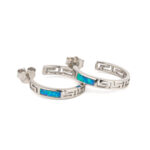 Greek Key Hoop Opal Earrings in 925 Sterling Silver - Image 2