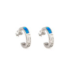 Greek Key Hoop Opal Earrings - 925 Sterling Silver