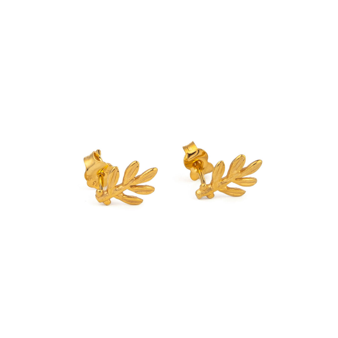 S812 Mini Stud Olive Earrings - 925 Sterling Silver Gold-Plated