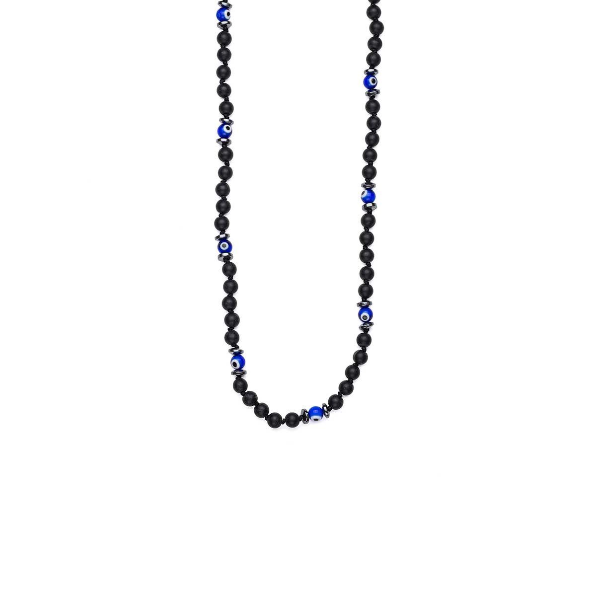 _ZRG7133 Onyx Stone & Evil Eye Beads Necklace
