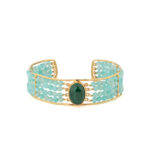 Open Cuff Bracelet with Semi-Precious Stones in 925 Silver 18K Gold Plated