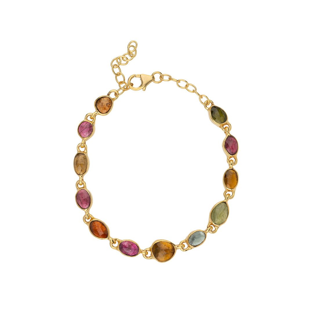 EI-BR-07201102-BA01327 AdjustableTourmaline Bracelet in 925 Sterling Silver Gold Plated - Image 1