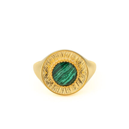 Round Malachite Ring in 925 Sterling Silver Gold Plated