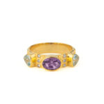 Three Stones & Zircon Ring in 925 Sterling Silver Gold Plated