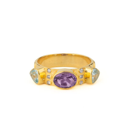 Three Stones & Zircon Ring in 925 Sterling Silver Gold Plated