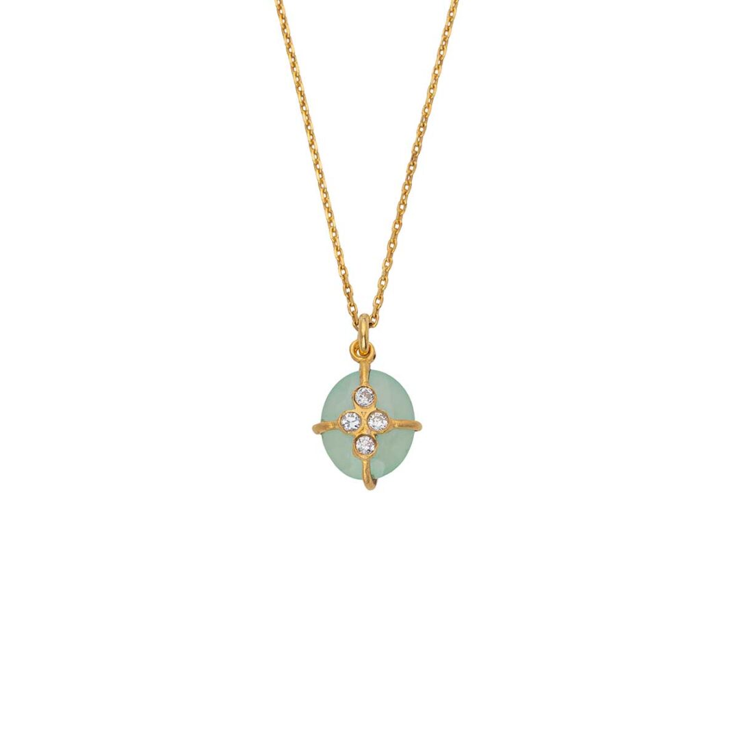 EI-MD-04169030-M1848 Circle Aquamarine Necklace in 925 Sterling Silver with 18K Gold Plating