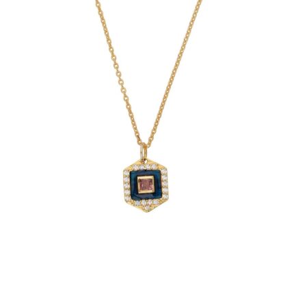 Square Tourmaline Necklace in 925 Sterling Silver Gold Plated