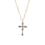 Cross Gemstone Necklace in 925 Sterling Silver Gold Plated