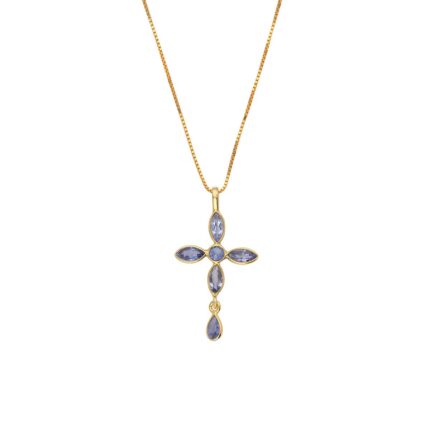 Cross Gemstone Necklace in 925 Sterling Silver Gold Plated