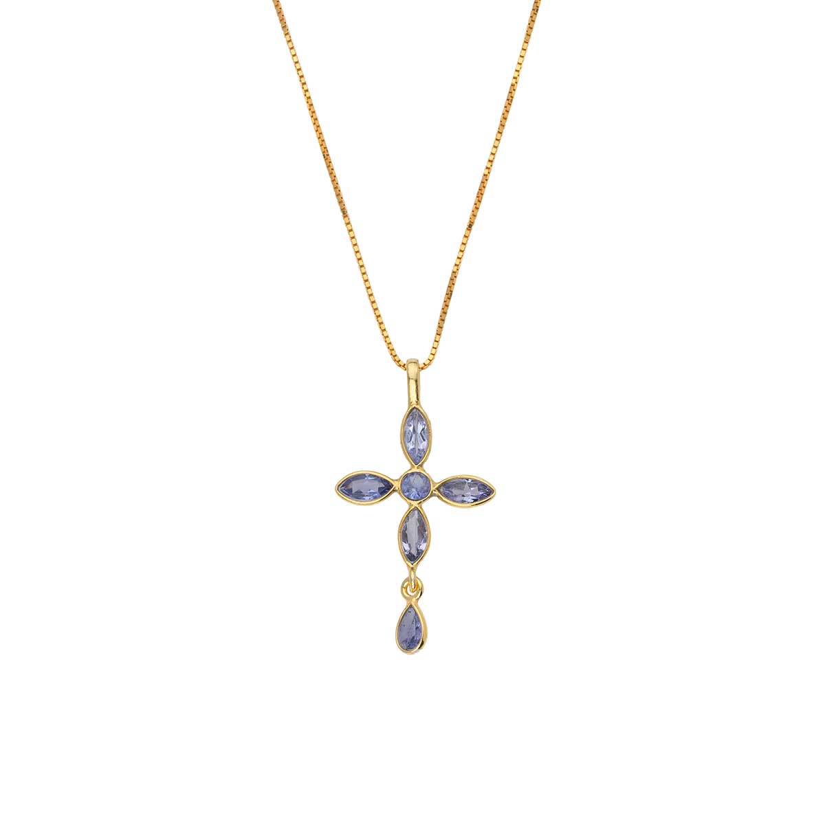 EI-MD-04175033-M2082 Cross Gemstone Necklace in 925 Sterling Silver Gold Plated