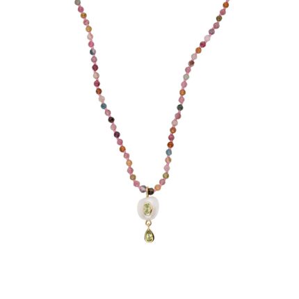 Pearl Tourmaline Beads Necklace in 925 Sterling Silver Gold Plated