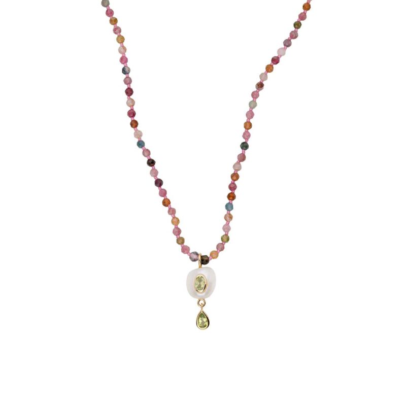 Pearl Tourmaline Beads Necklace in 925 Sterling Silver Gold Plated