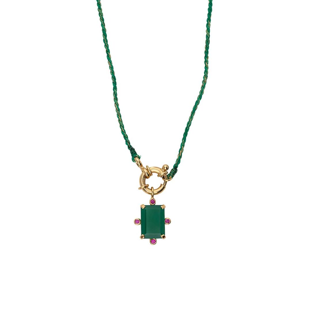 EI-NE-04871040-KLP1727 Green Onyx Necklace in 925 Sterling Silver Gold Plated