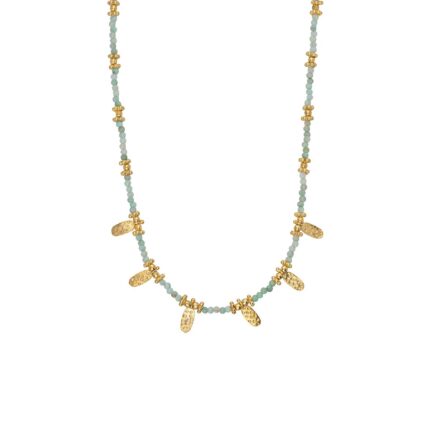 Amazonite Beads Necklace in 925 Sterling Silver Gold Plated