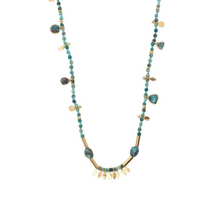 Turquoise Beads Necklace in 925 Sterling Silver 18K Gold Plating
