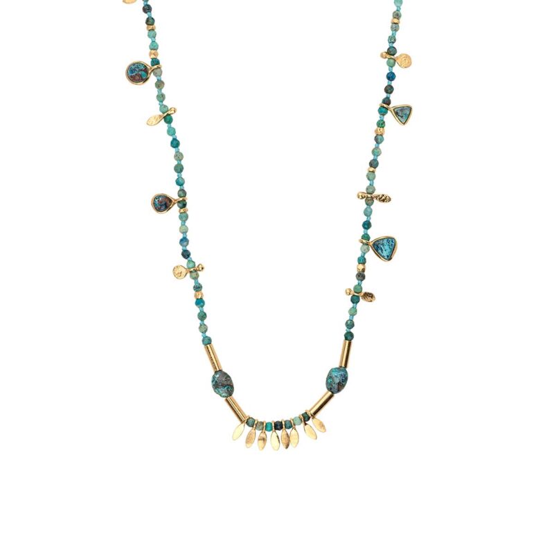 Turquoise Beads Necklace in 925 Sterling Silver 18K Gold Plating