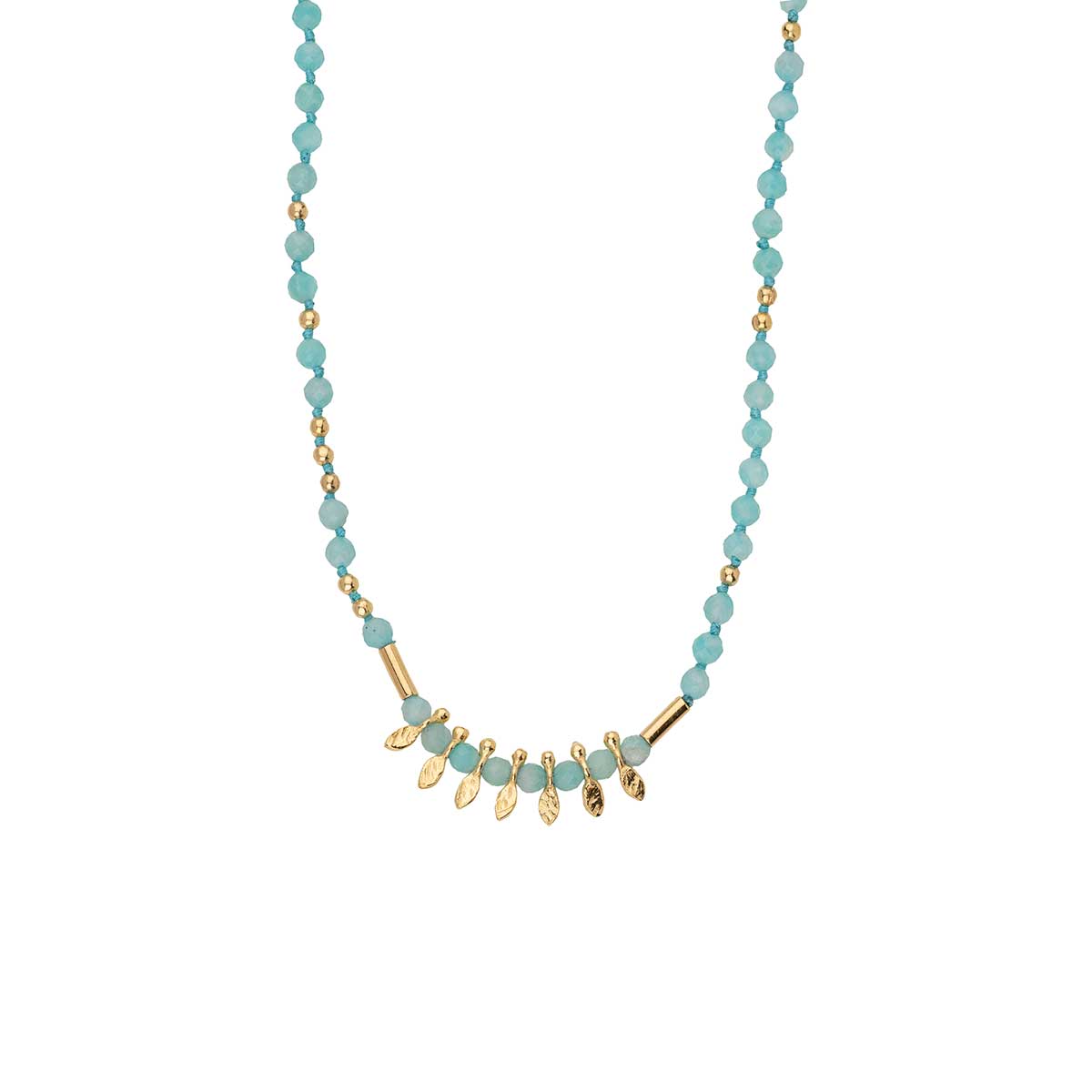 EI-NE-04878052-KLP1589 Apatite Beads Necklace in 925 Sterling Silver Gold Plated