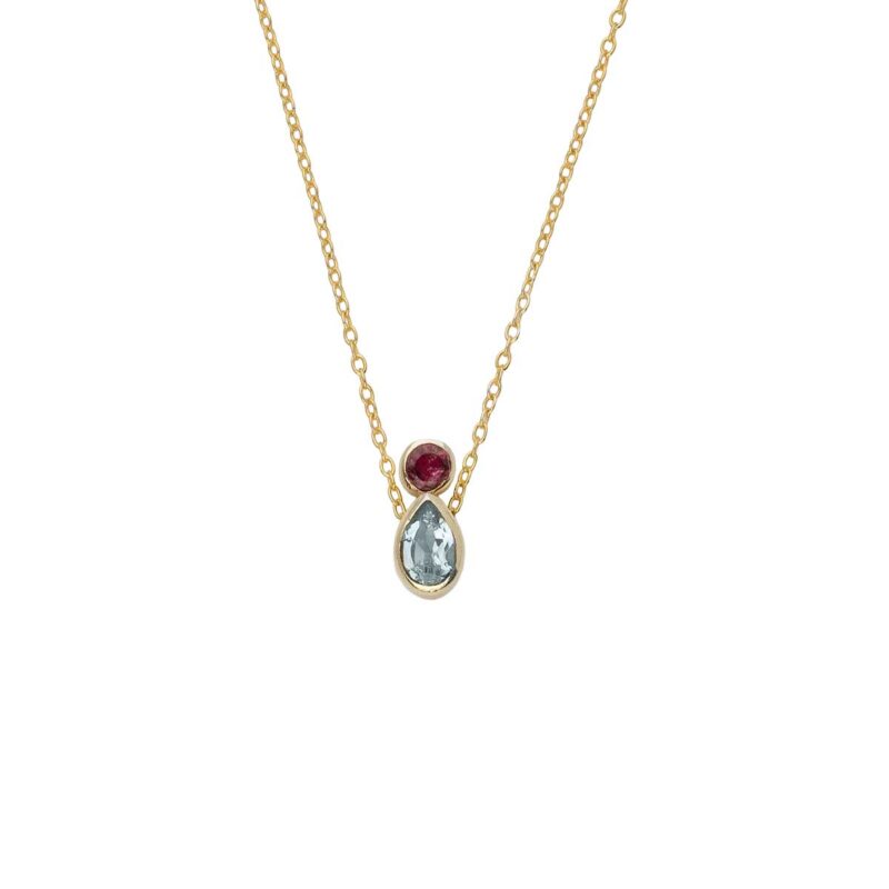 Gemstone Necklace in 925 Sterling Silver Gold Plated with Blue Topaz & Tourmaline