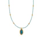 Amazonite Beads Necklace in 925 Sterling Silver Gold Plated with Apatite