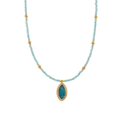 Amazonite Beads Necklace in 925 Sterling Silver Gold Plated with Apatite