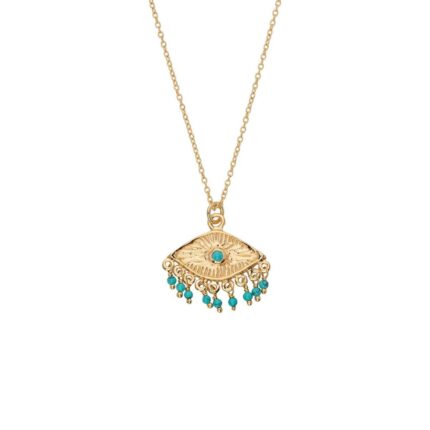 Turquoise Good Luck Eye Necklace in 925 Sterling Silver Gold Plated
