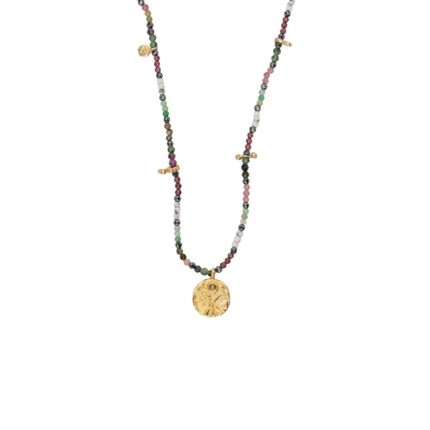 Tourmaline Beads Necklace with Pendant in 925 Sterling Silver Gold Plated