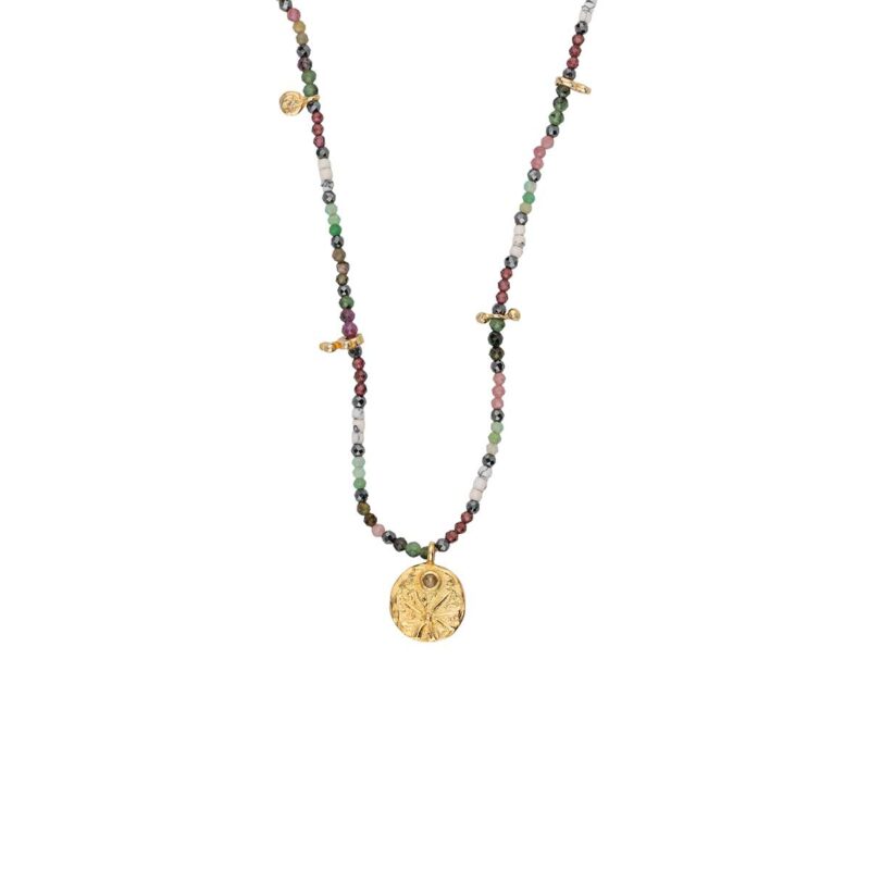 Tourmaline Beads Necklace with Pendant in 925 Sterling Silver Gold Plated
