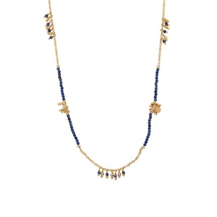 Lapis Beads Necklace in 925 Sterling Silver Gold Plated