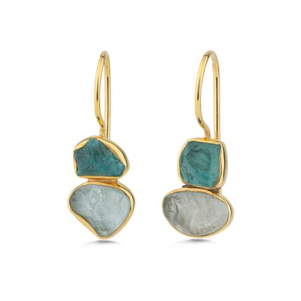 Apatite & Aquamarine Dangle Earrings in 925 Sterling Silver & Gold Plating