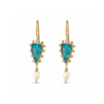 Turquoise Copper Drop Earrings in 925 Sterling Silver & Gold Plating