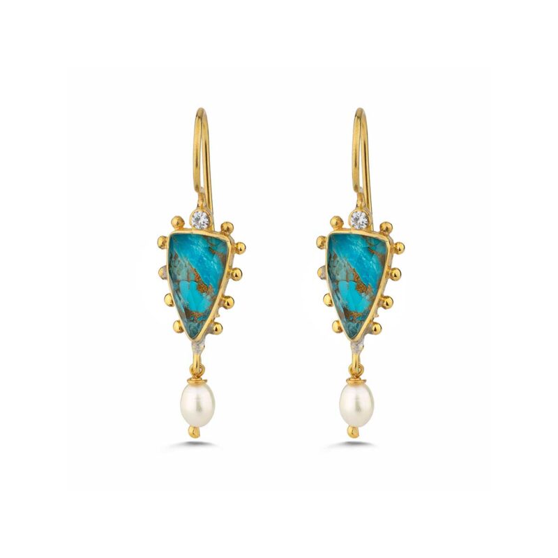 Turquoise Copper Drop Earrings in 925 Sterling Silver & Gold Plating