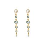 Pearl Blue Topaz & Green Onyx Dangle Earrings in Gold Plating
