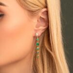 Pearl Blue Topaz & Green Onyx Dangle Earrings in Gold Plating - Image 4