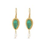 Green Copper & Pariba Dangle Earrings in 925 Sterling Silver & Gold Plating
