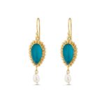 Green Copper & Pariba Dangle Earrings in 925 Sterling Silver & Gold Plating - Image 3