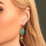 Green Copper & Pariba Dangle Earrings in 925 Sterling Silver & Gold Plating - Image 4