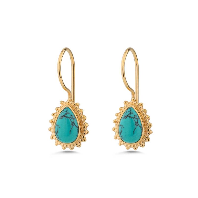 Turquoise & Pearl Teardrop Earrings in 925 Sterling Silver & Gold Plating