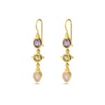 Gemstone Dangle Long Earrings in 925 Sterling Silver & Gold Plating