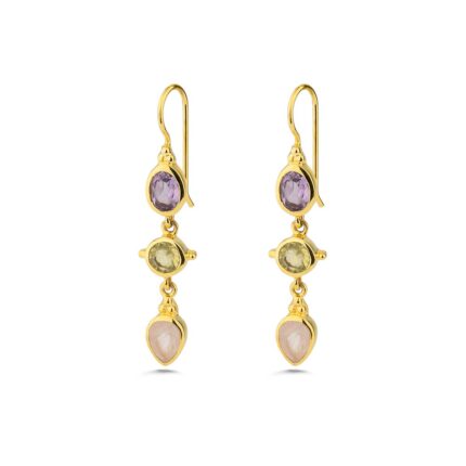 Gemstone Dangle Long Earrings in 925 Sterling Silver & Gold Plating